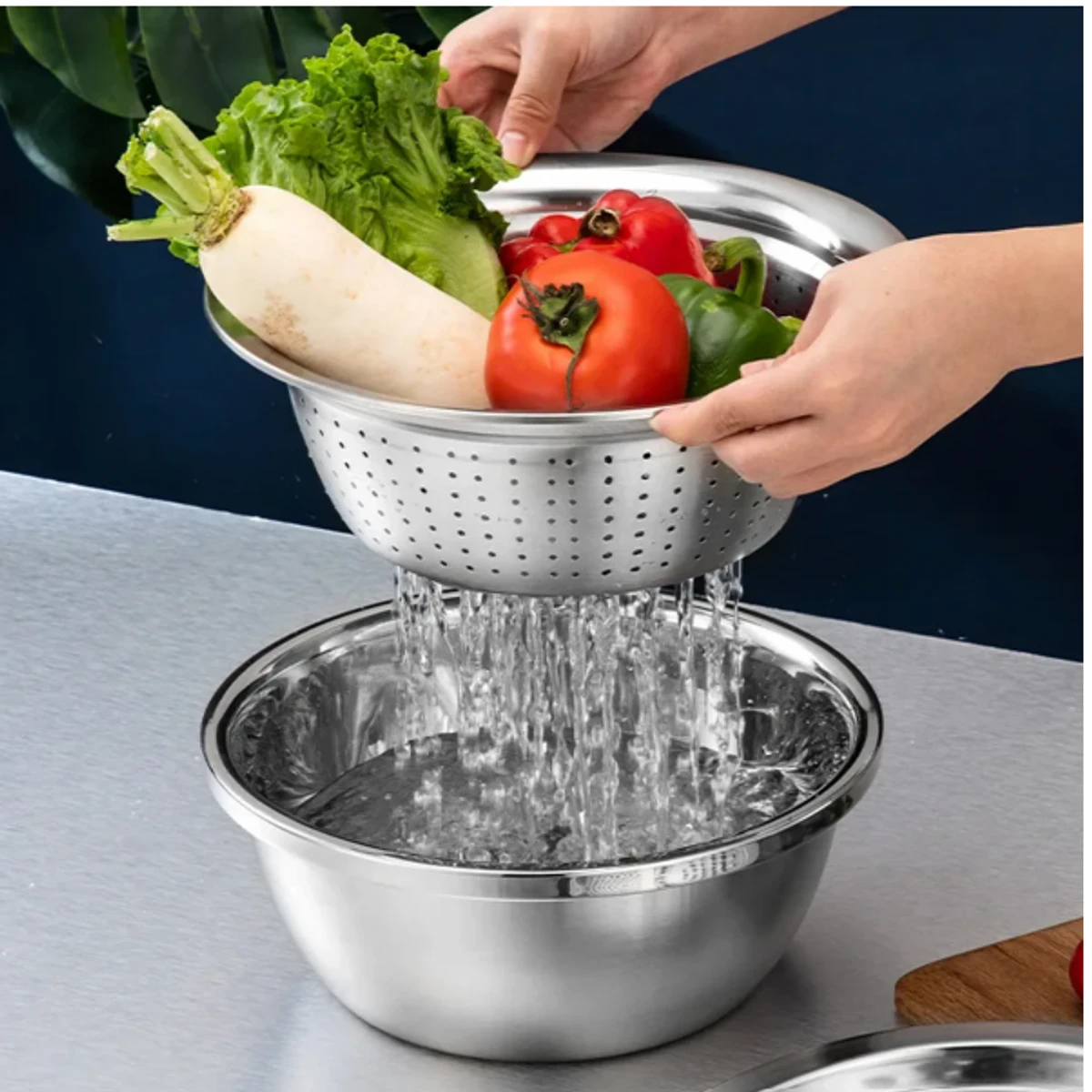 3 IN 1 VEGETABLE CUTTER WITH DRAIN BASKET