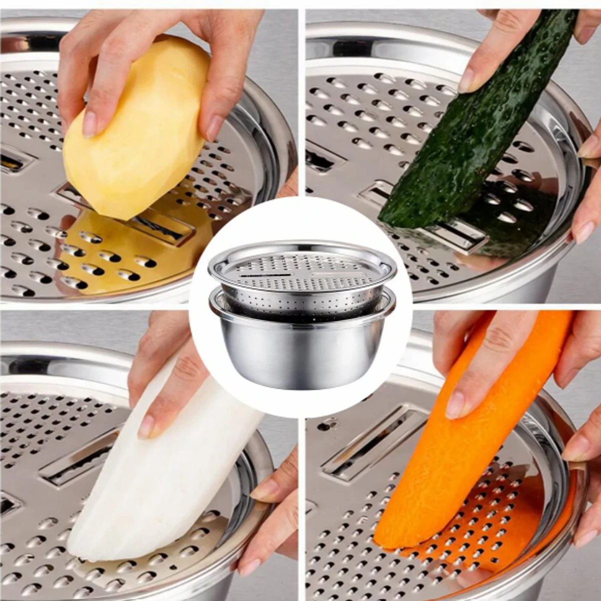 3 IN 1 VEGETABLE CUTTER WITH DRAIN BASKET