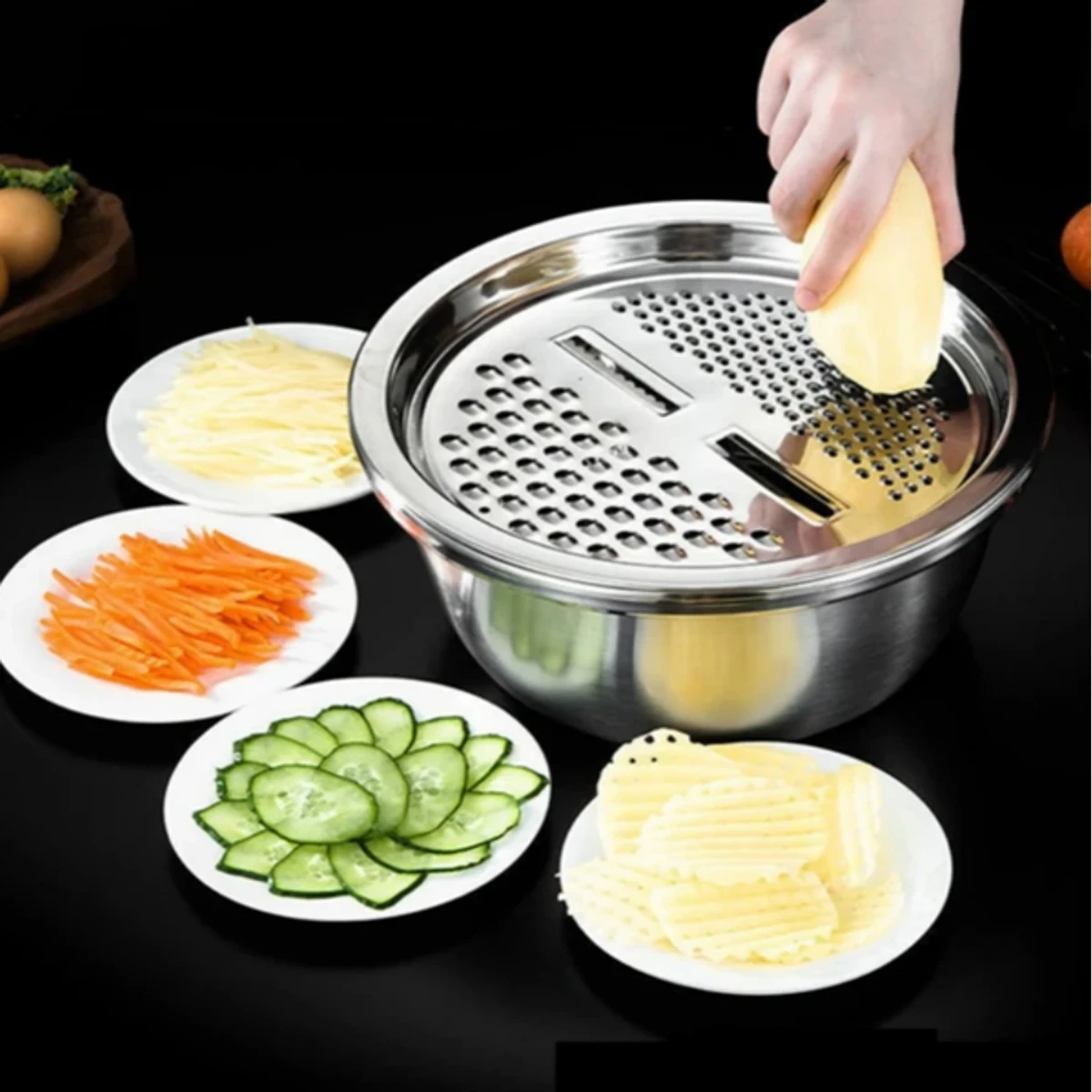 3 IN 1 VEGETABLE CUTTER WITH DRAIN BASKET